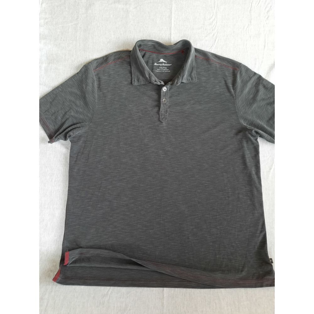 Tommy Bahama Men 2XL Birds Eye Pattern Polo Shirt Short Sleeve Gray Tencel Blend